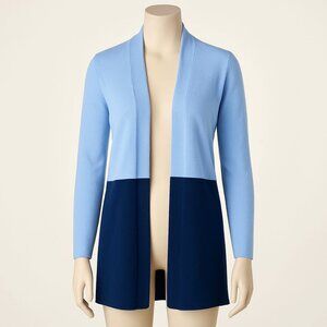 J. McLaughlin Sherrin Cashmere Blue Color Block Open Front Drape Cardigan Small